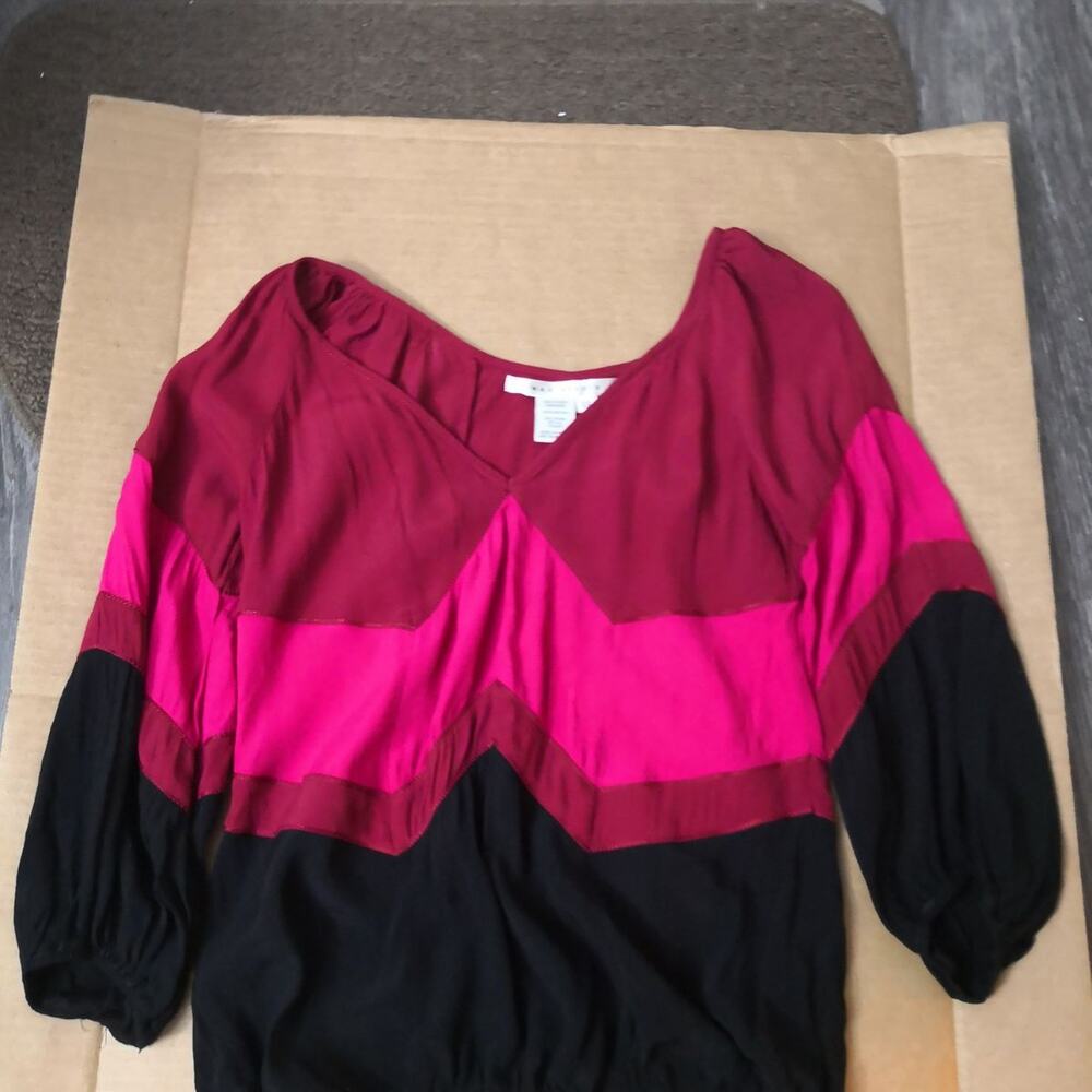 Max Studio Tri-color Blouse XS Casual Retro Hippie Maximalism Bohemian